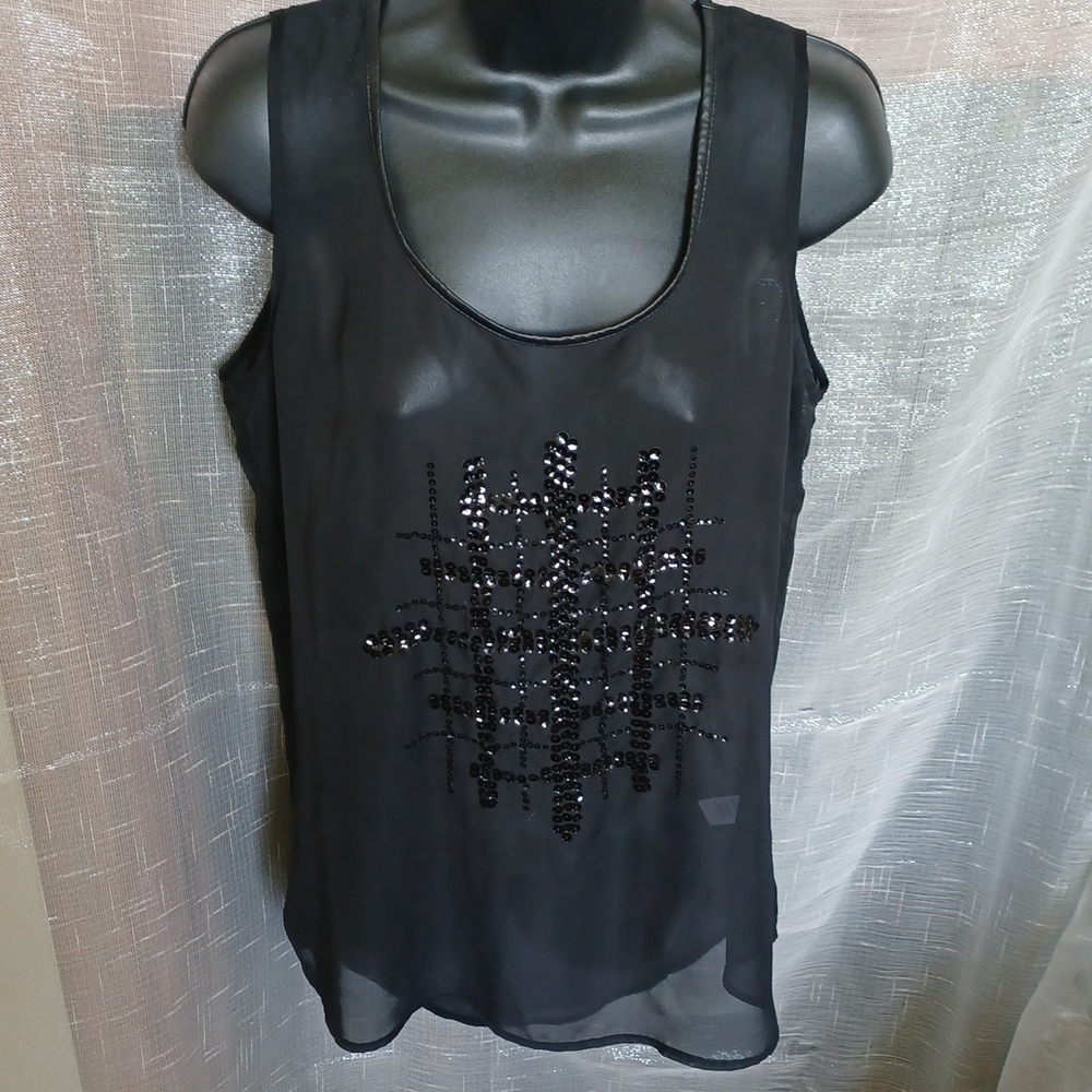 Studio Y Embellished Sheer Black Tank, M